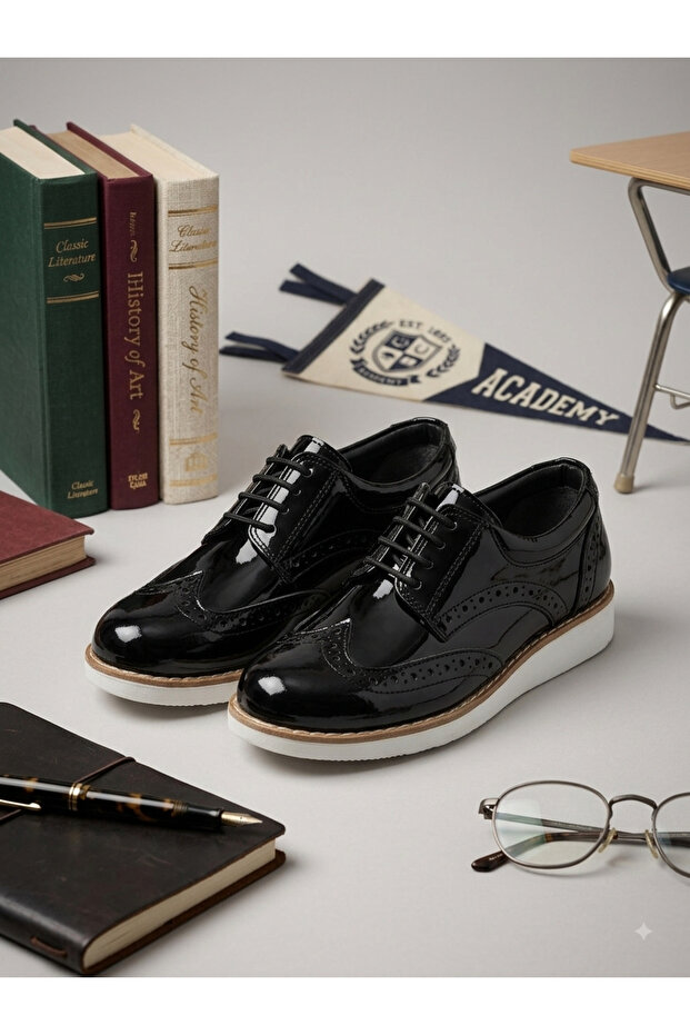 Black Rubber Laced Boys' Classic Shoes