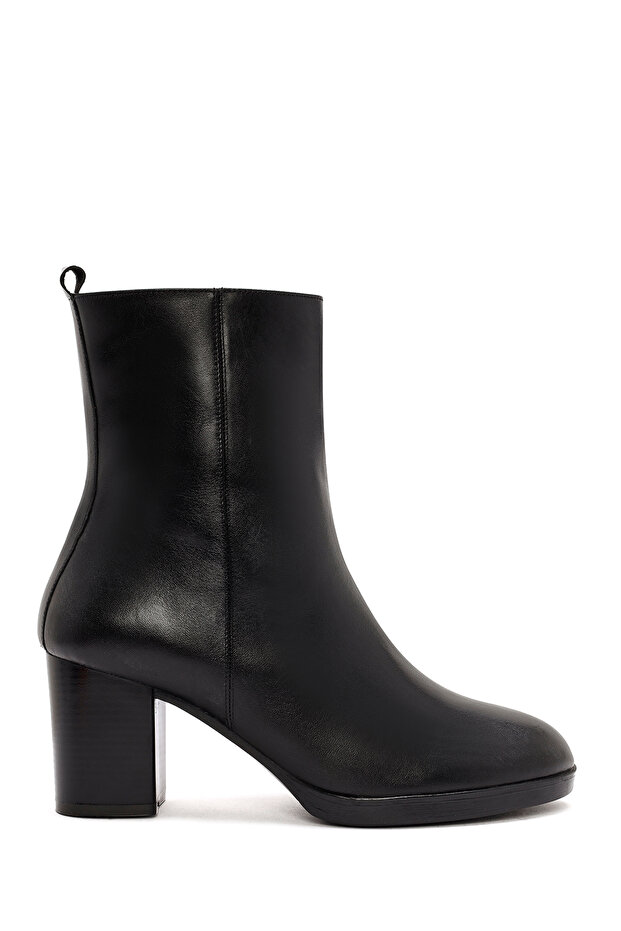 Women's Black Zippered Thick Heeled Leather Boots Wf410011Dv