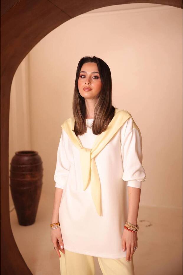 Modal Fabric Top and Bottom Set with Scarf Detail