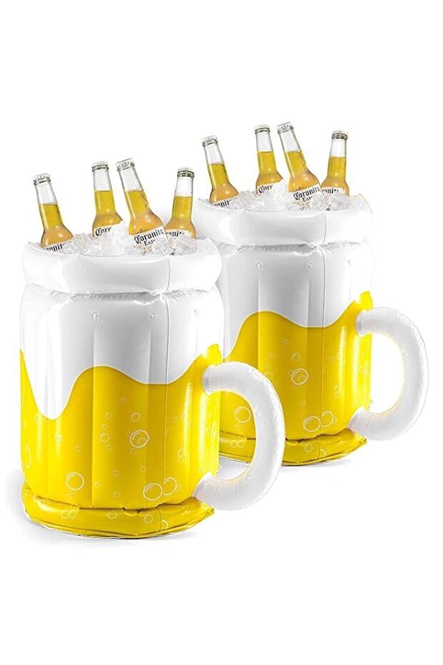 Inflatable Floating Cooler, 2 Pack Large Mug-Shaped Beverage Holder, Pool Drink Floatie for Summer Parties and Outdoor Refreshments