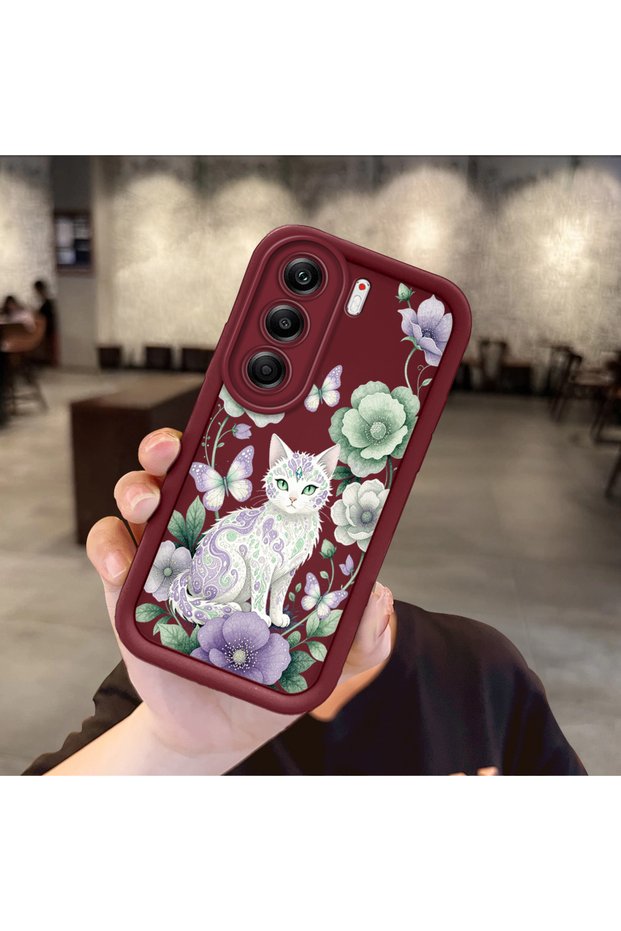 Tecno Camon 40 Pro 5g Compatible Case Camera Protective Cat Case Burgundy Lover Couple Silicone Phone Case