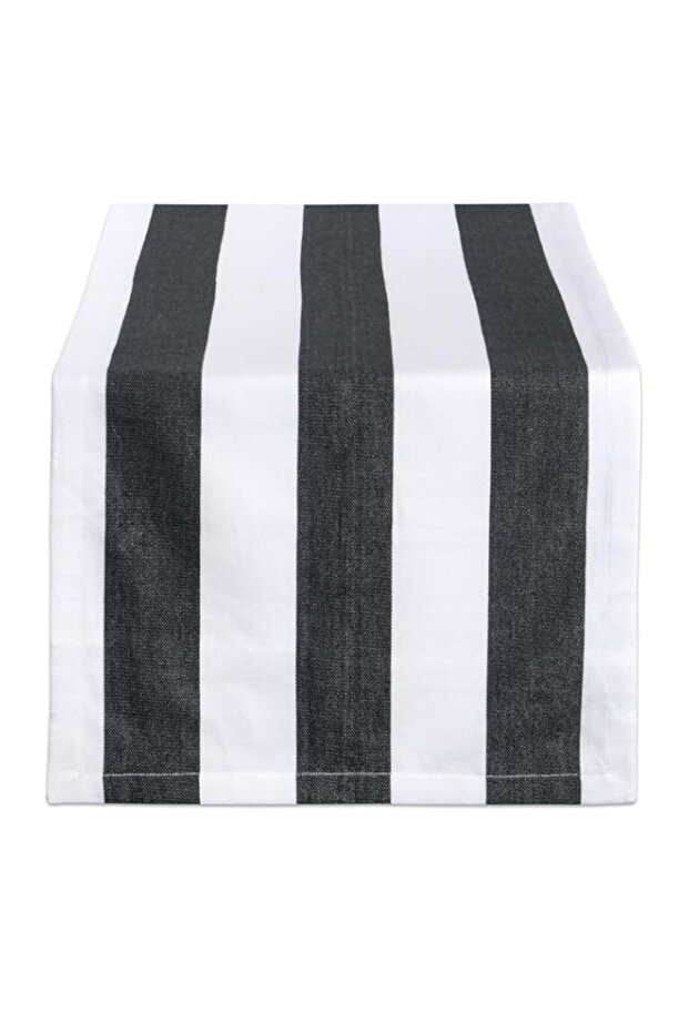 DII Cabana Dobby Stripe Tabletop Collection, 18x108-inch Table Runner, Black & White