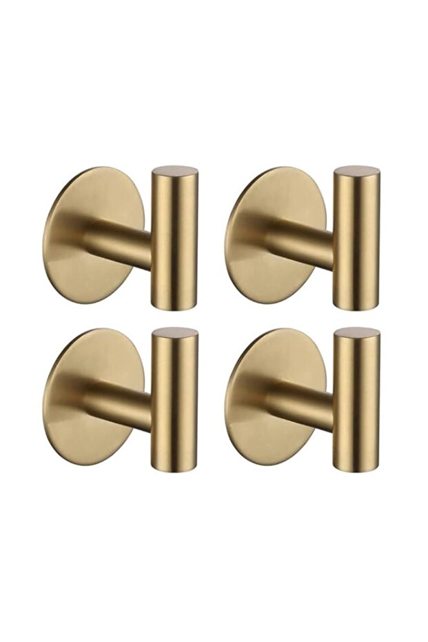 4 Pack Gold-Plated Round-Bottom Cylindrical Adhesive Hooks for Kitchen & Bathroom, No-Drill, Heavy-Duty, Waterproof & Rustproof