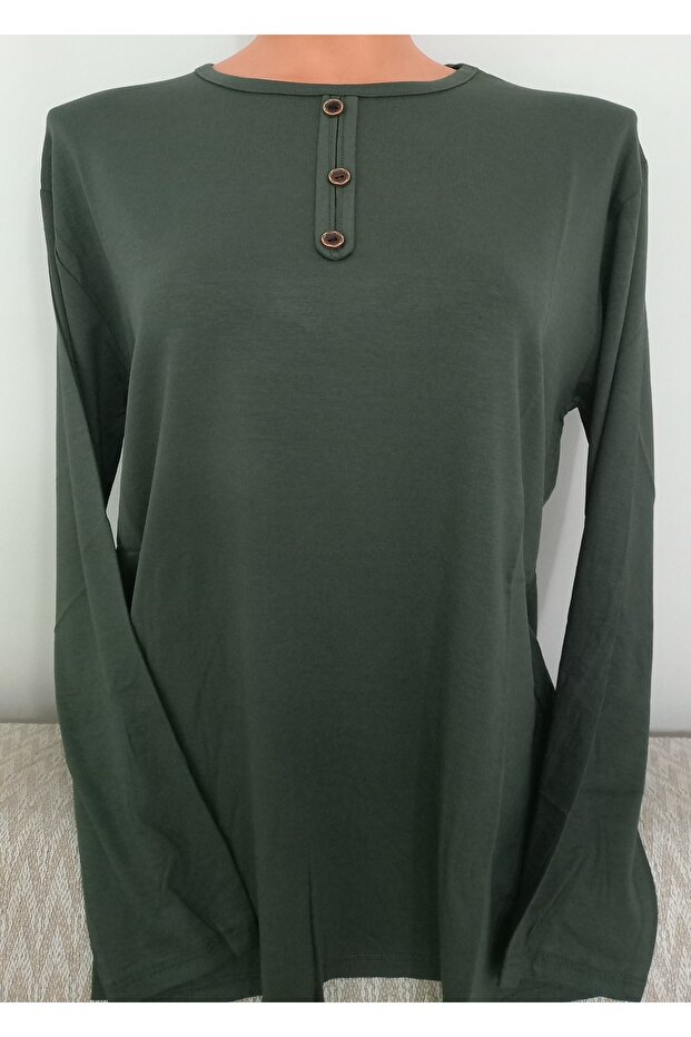 Er Clothing Summer Combed Cotton Blouse Long-Sleeve O-Neck Green