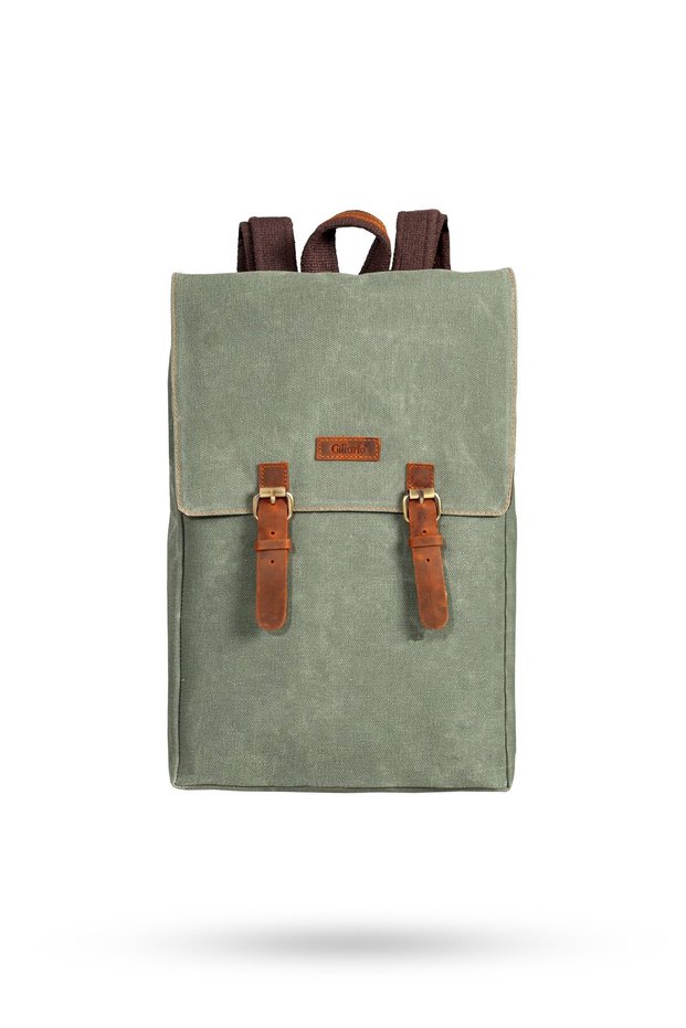 Design 02 15.6 Inch Khaki Green Canvas Laptop Backpack