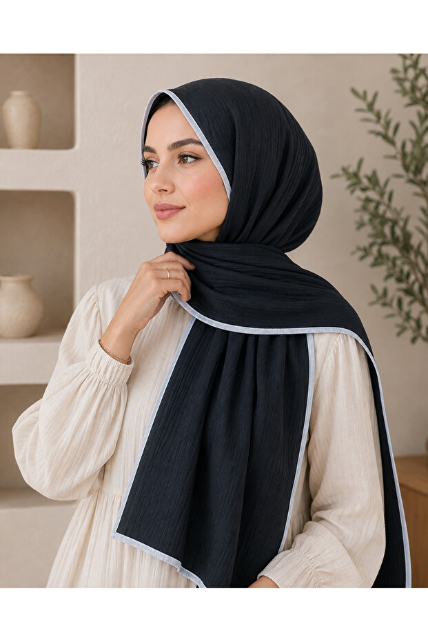 Enba Piped Aqua Solid Color Shawl 85X190Cm - Powder