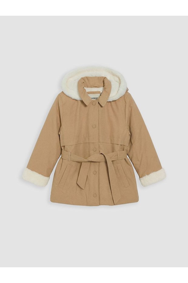 Lcw Kids Beige Fur Hooded Girl's Coat