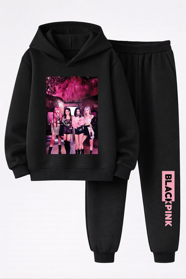 Blackpink Printed 3-Ply Quality Sweatshirt and Trackpants Kids Bottom-Top Set