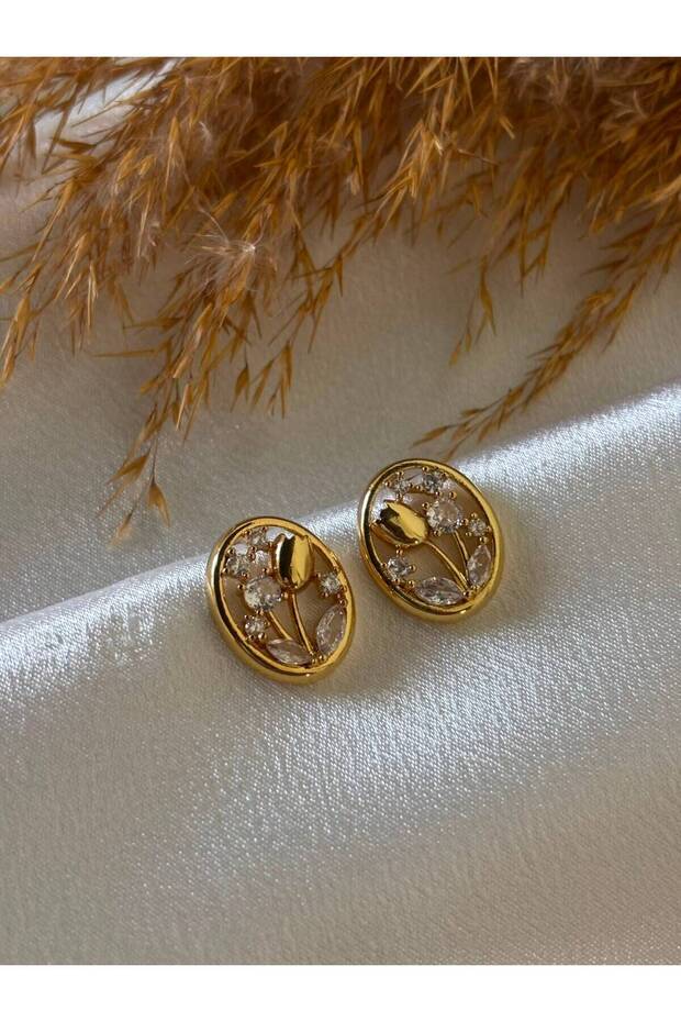 Tulip Detailed Framed Steel Earrings