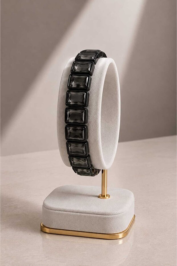 Crystal Black Stone Steel Bracelet