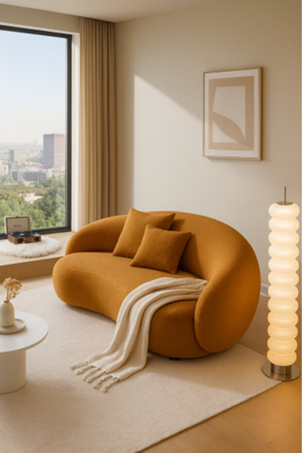 2 Seater Sofa Modern Luxury Curved Shape Brown Sofa