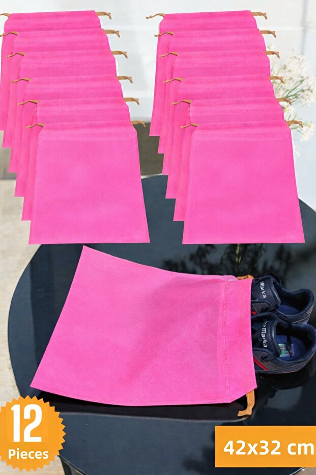 12 Pieces Pink Drawstring Shoe Storage Bag Travel Pouch Multipurpose Closet Drawer Suitcase Organizer