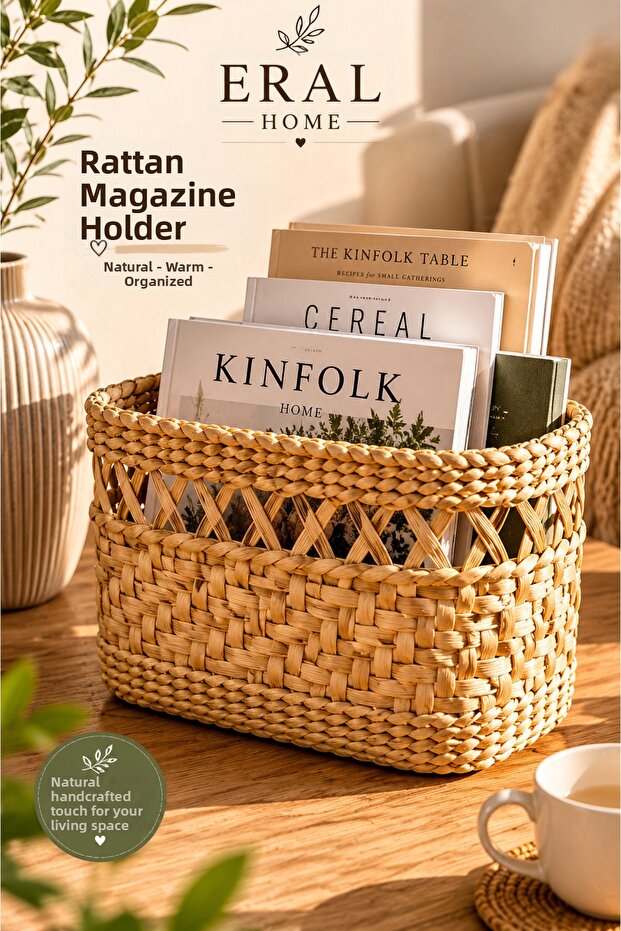 Decorative Multi-Purpose Organizer Newspaper Magazine Basket Rattan Wicker Hand Knitted 25X27 cm