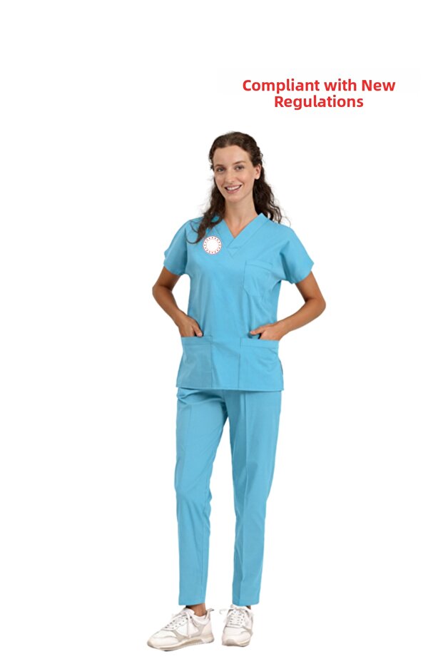 Alaska Blue Physician Uniform Stretch Fabric Scrubs Unisex Set - Compliant with New Regulation Alaskan Blue