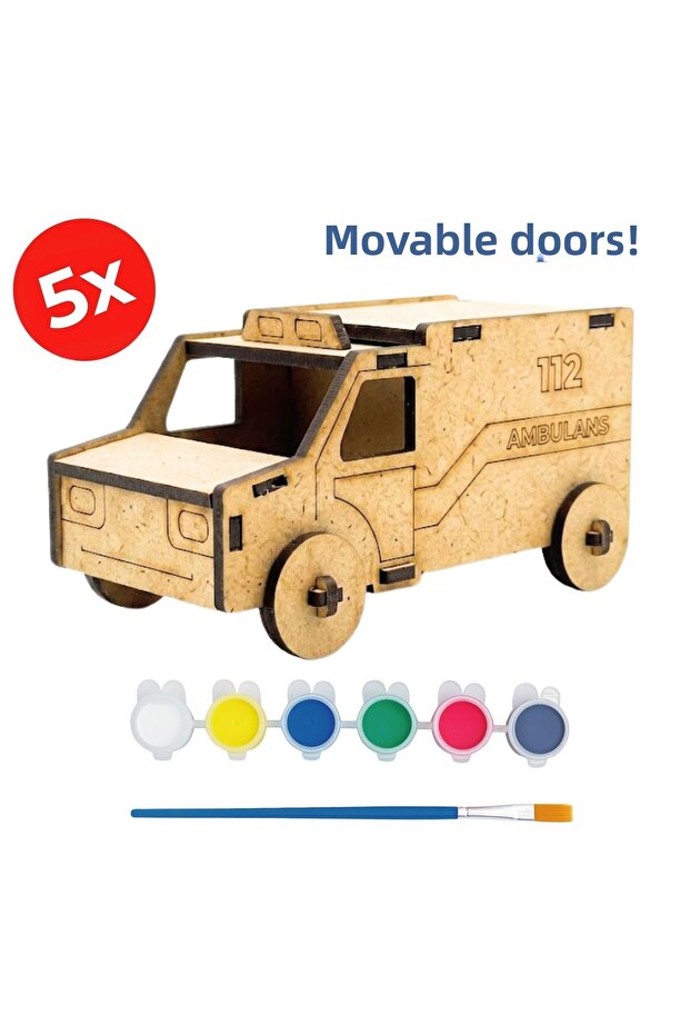 Wooden Ambulance Building Kit | DIY Assembly and Painting Activity Set Educational Toy