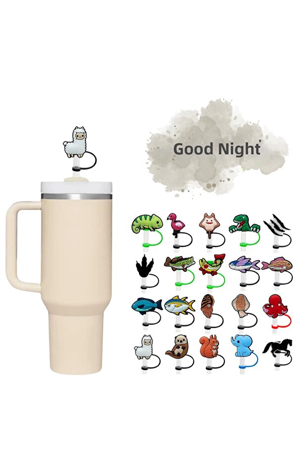 Thermos Compatible Straw Stopper Pink Lama Animal