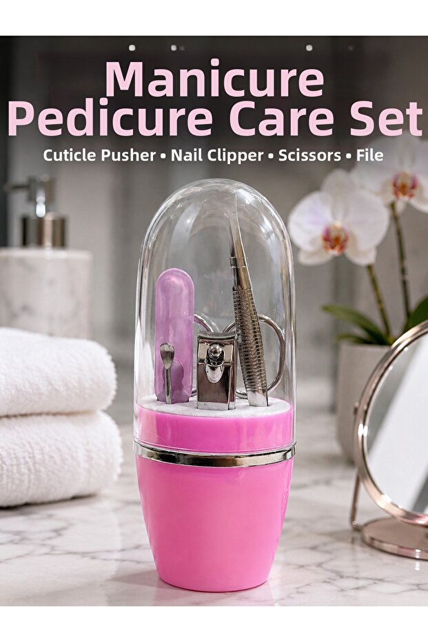Preminium Pink Nail Care Set Kit Including Tweezers, Scissors, Nail Clippers and File