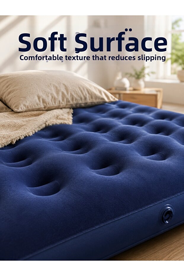 Outdoor Inflatable Mattress Double Flocked Surface Comfortable Use