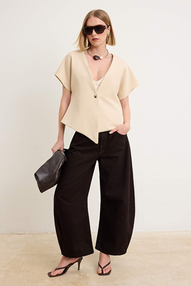 Beige Oversize Short Sleeve Vest Twoss26Ye00061