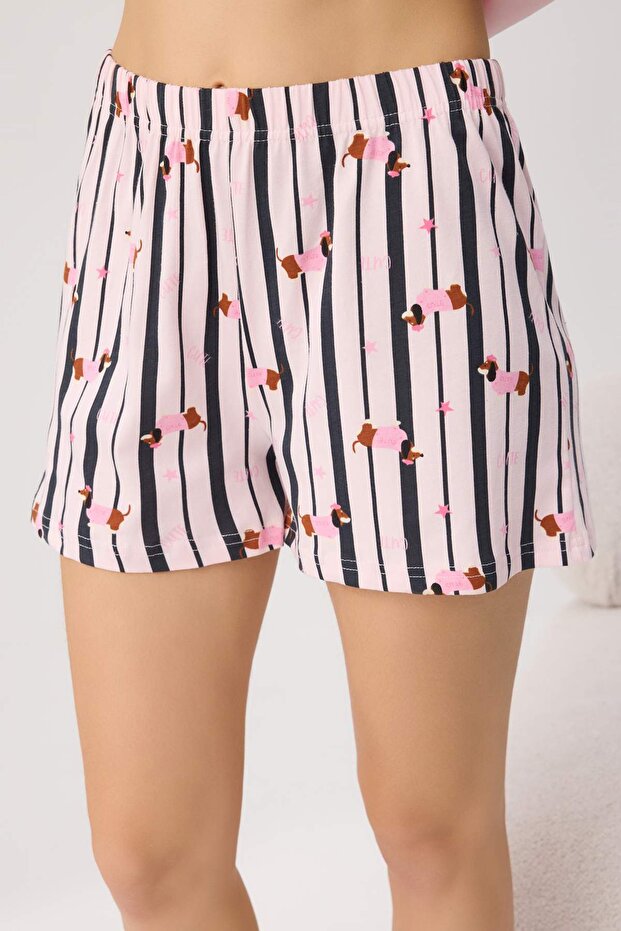 Teen Pembe-Çok Renkli Pamuklu Köpek Desenli Likralı Yumuşak Tuşe Örme Pijama Takımı THMSS26PT00126 - 3