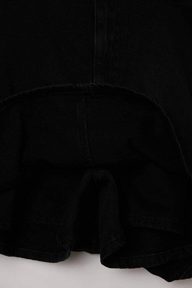 Siyah Yüksek Lastikli Bel Mini %100 Pamuk Non-Stretch Denim Şort Etek TBBSS26AP00057 - 6