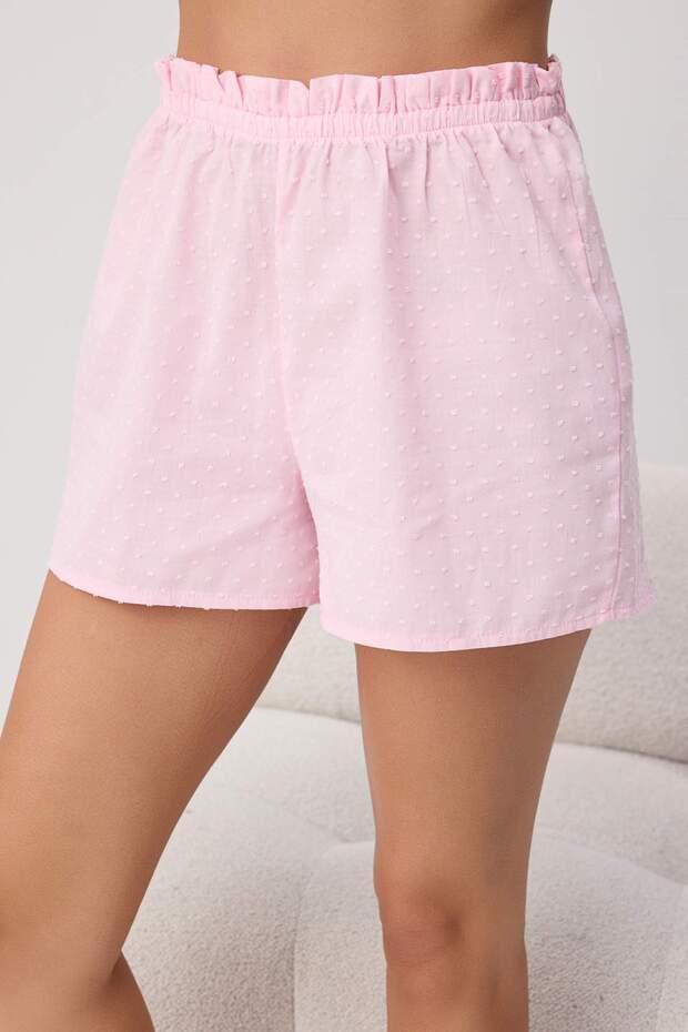 Pembe %100 Pamuklu Kesme Ponpon Fırfırlı Dokuma Pijama Takımı THMSS26PT00234 - 4