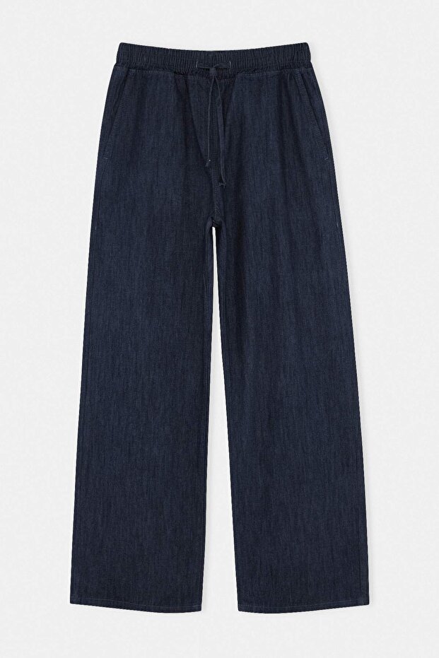 Lacivert Beli Lastikli Baggy Yazlık Erkek Jeans TMNSS26JE00003 - 5