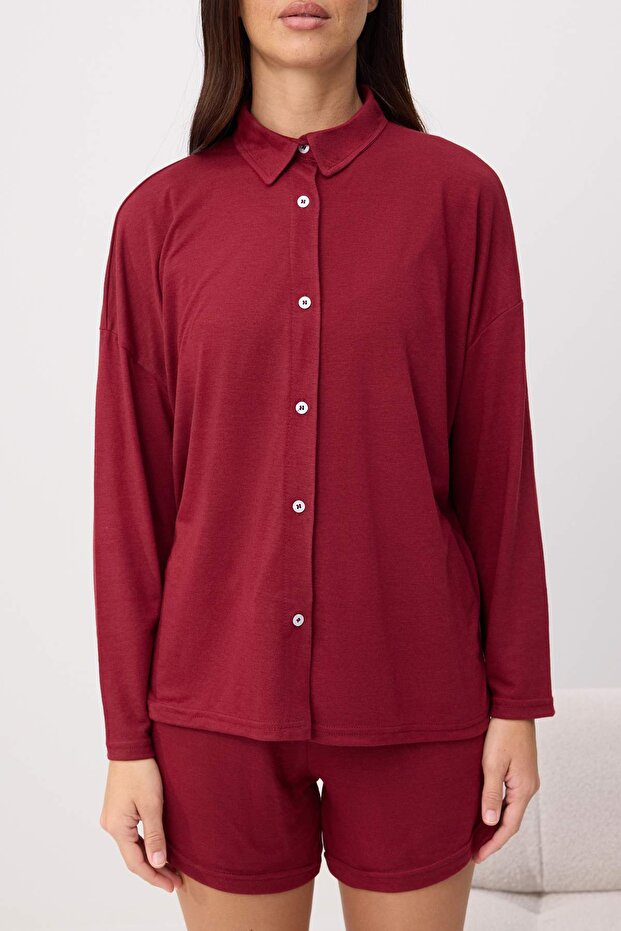 Bordo 3'lü Bra'lı Örme Pijama Takımı THMSS26PT00085 - 3