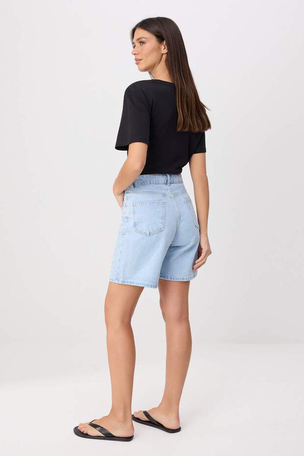 Mavi Taş Detaylı Yüksek Bel Denim Bermuda TWOSS26SR00242 - 4