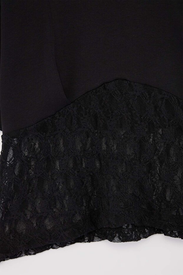 Siyah Dantel Detaylı Örme Büyük Beden Bluz TBBSS26AF00207 - 5