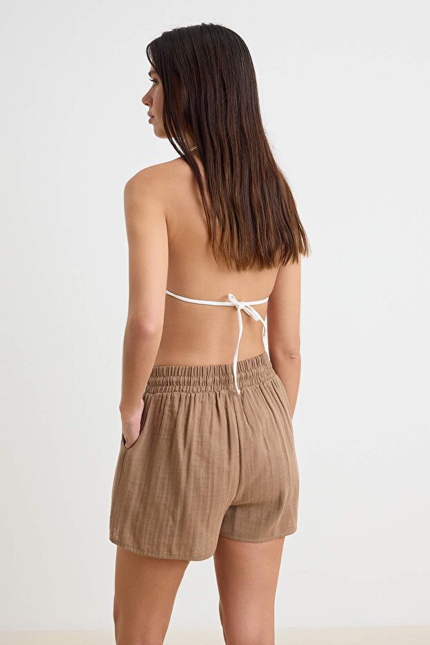 Plaj Giyim Camel Dokuma Yüksek Bel Mini Şort & Bermuda TBESS25SR00008 - 4