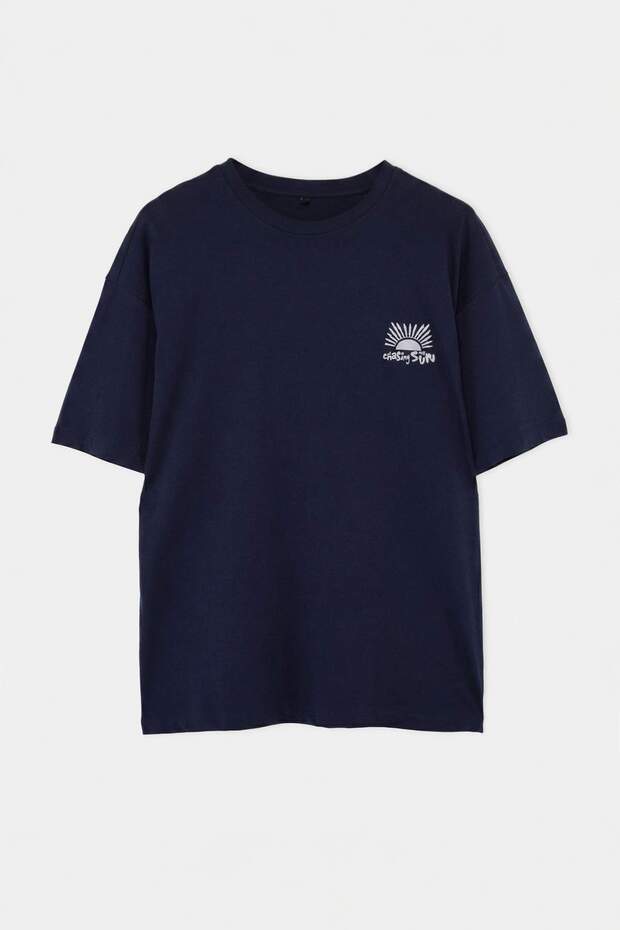 Lacivert Unisex Oversize/Geniş Kesim Baskılı %100 Pamuk T-Shirt TMNSS25TS00031 - 6