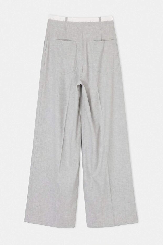 Gri Bel Detaylı Wideleg Pantolon TWOSS26PL00227 - 6
