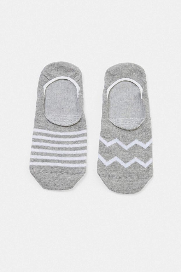 Gri 3'lü Puantiyeli/Çizgili Babet Çorap THMSS26CO00042 - 1