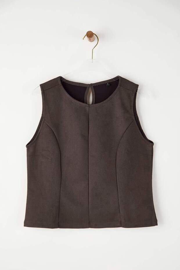 Kahverengi Regular/Normal Kalıp Süet Örme Bluz TWOAW26BZ00185 - 5