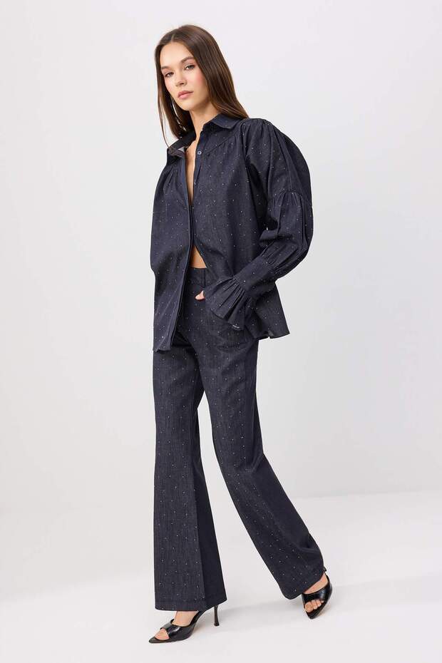 Koyu Mavi Taşlı Gömlek Pantolon Denim Alt - Üst Takım TWOSS26AU00270 - 1