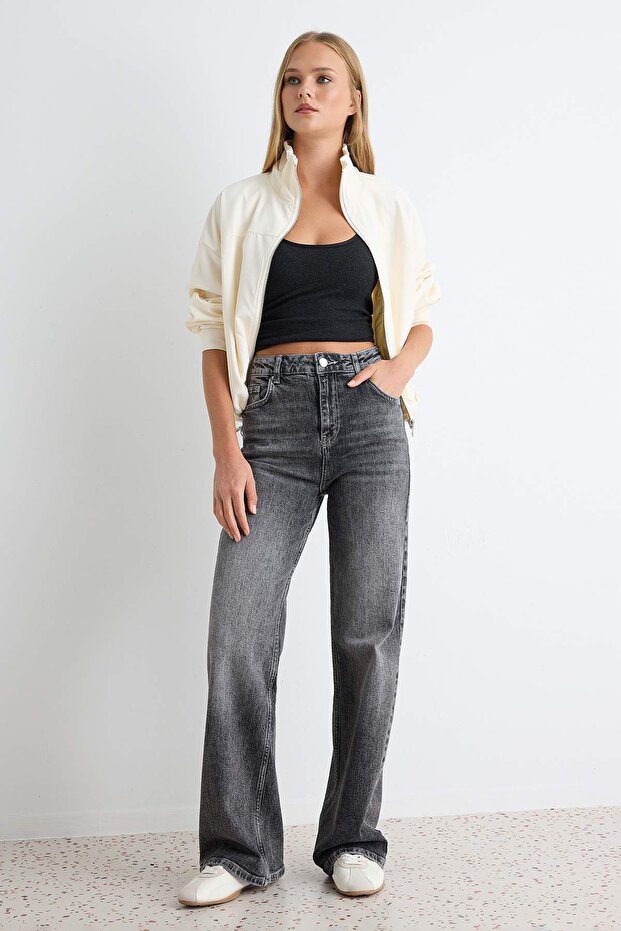 Antrasit Az Esnek Yüksek Bel Wide Leg Geniş Paça Jeans TWOAW27JE00080