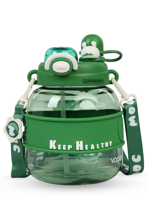 1000 ml Comfortable Children's Water Bottle with Neck Strap and Straw - Single Lid Dual Use