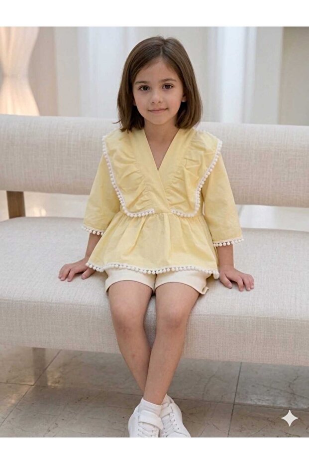 Girl's Half Sleeve Layered Ruffle Detailed Shirt