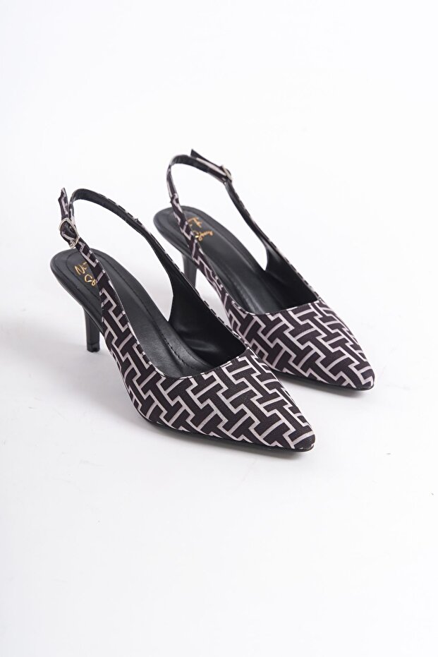 Pointed Toe Low Heeled Black Pattern Stiletto