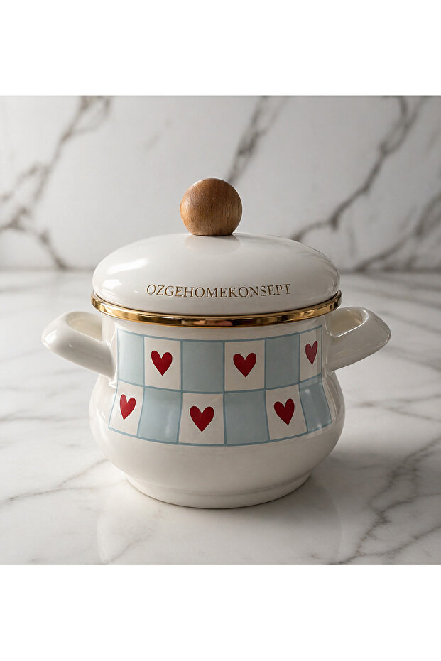 Enamel Mini Cute Pot 12 cm – Food Pot | Wooden Handle with Cover