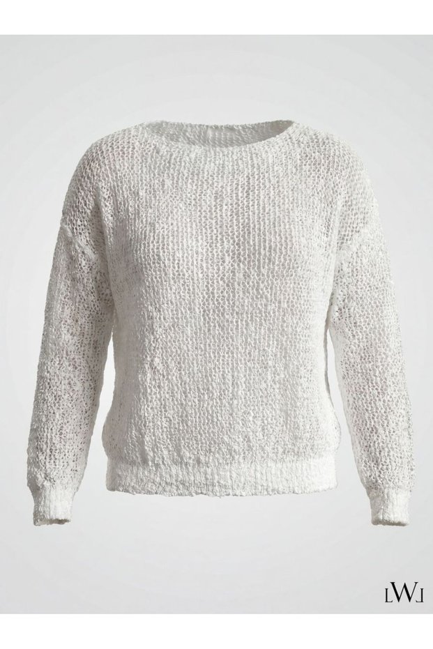 Women's Lace-Like Knit Mesh Knit Boat Neck Casual Knitwear Blouse