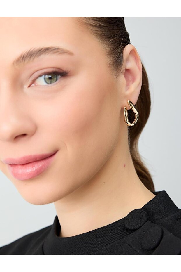 Gold Color Asymmetrical Figured Metal Earrings