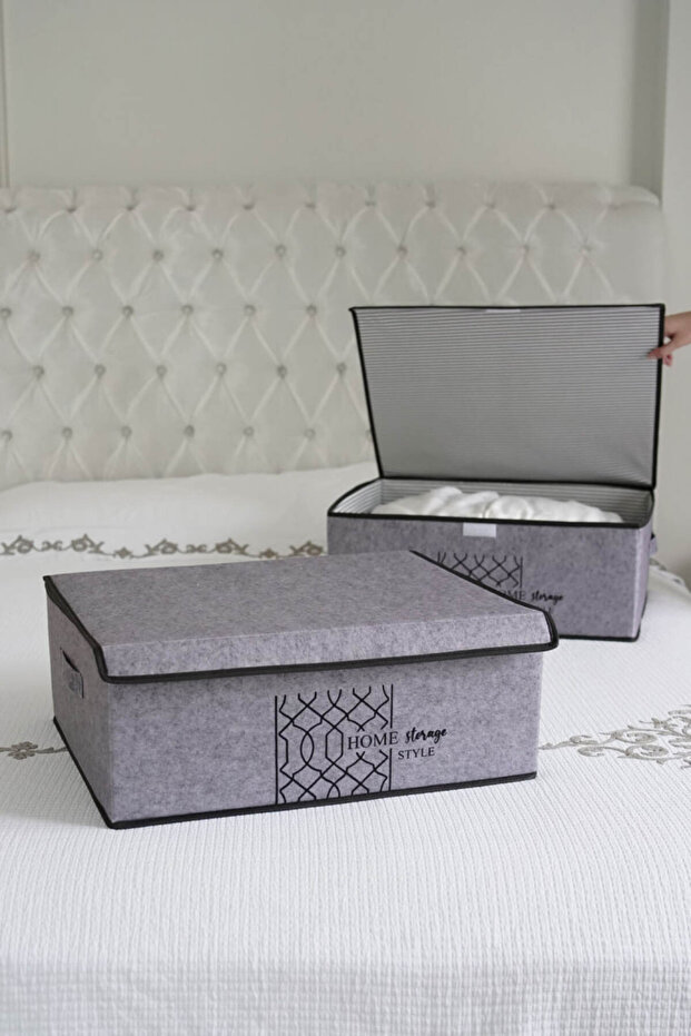 Premium Set of 2 Storage Boxes with Lid, under Bed Organizer Storage Box 50X40X19 cm