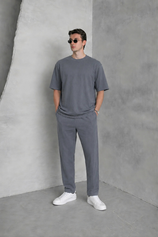 Men's 2-Thread Oversize Tie-Waist Summer Short Sleeve Track Suit