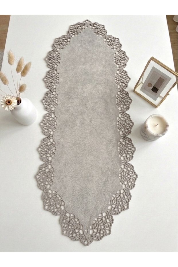 Stone Color Suede Fabric Runner 40X100 cm Coffee Table Size - Modern Design
