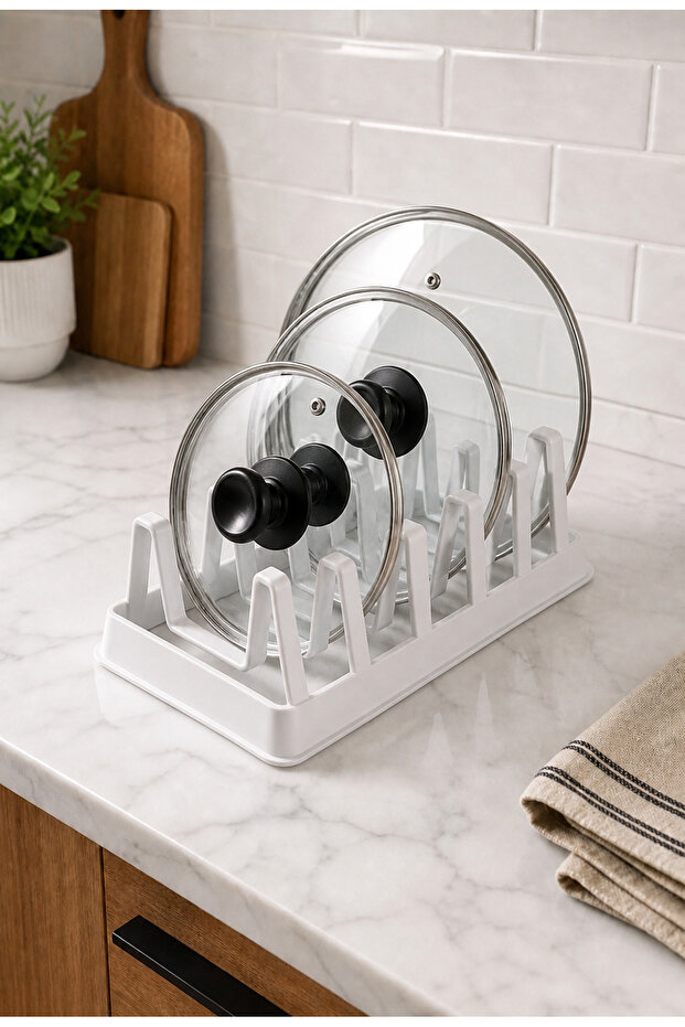 2-Compartment Plastic Pot Lid and Plate Organizer - Drying Rack