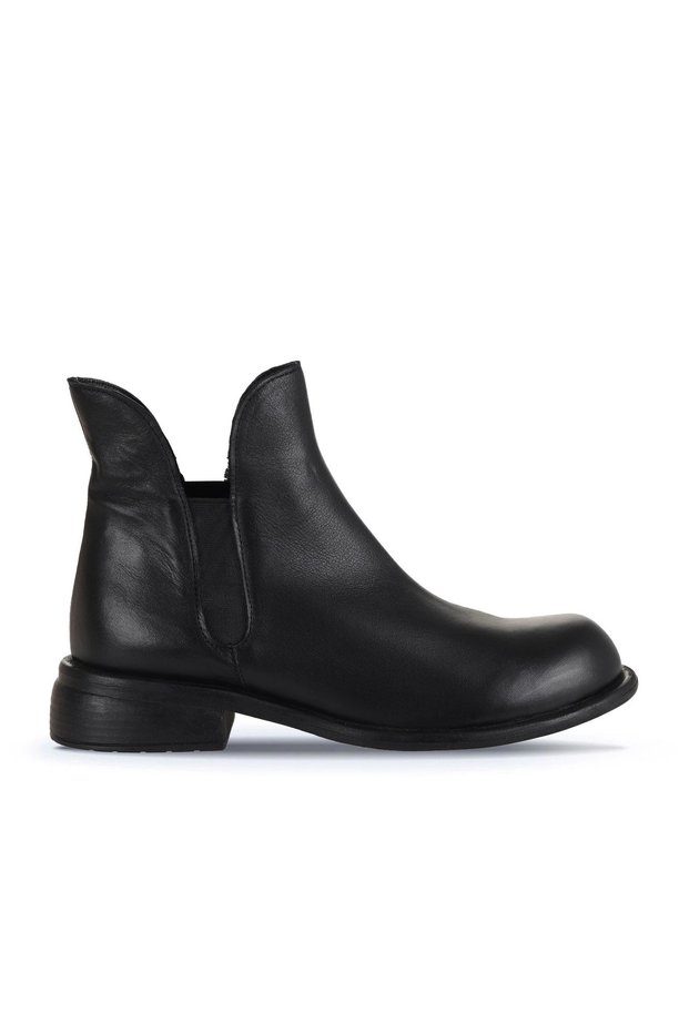 Black Leather Women's Heeled Boots 01Wd1900