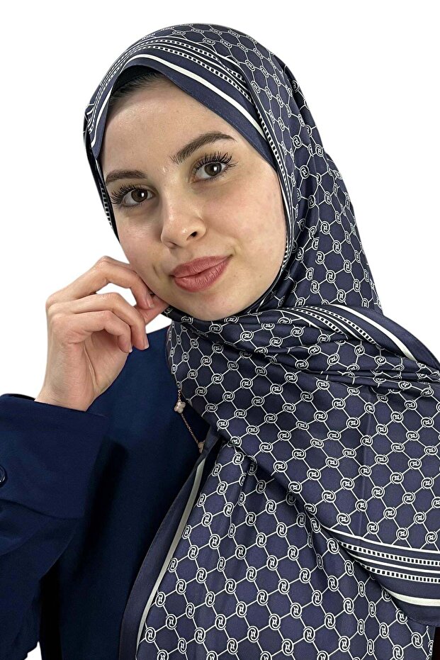 شال حرير تويلي - سلسلة خاصة - أزرق داكن فاتح