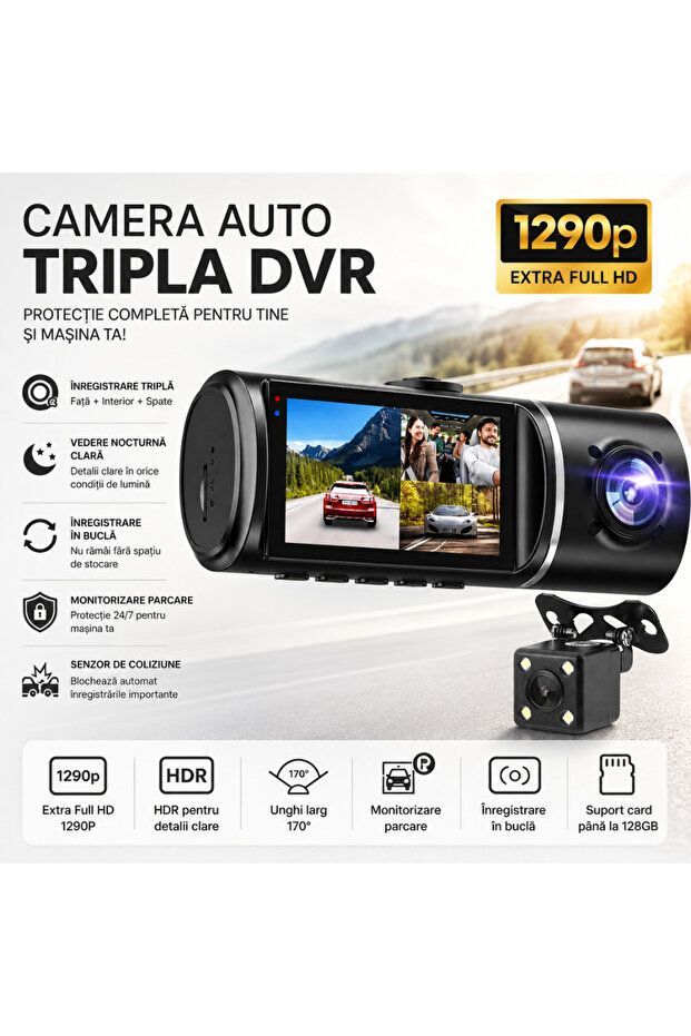 Cameră auto DVR triplu Road Team Pro - 3